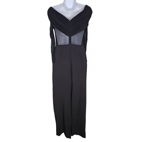 Lulus Sultry Statement Black Mesh Ruched Off-The-Shoulder Jumpsuit Medium - Picture 5 of 8